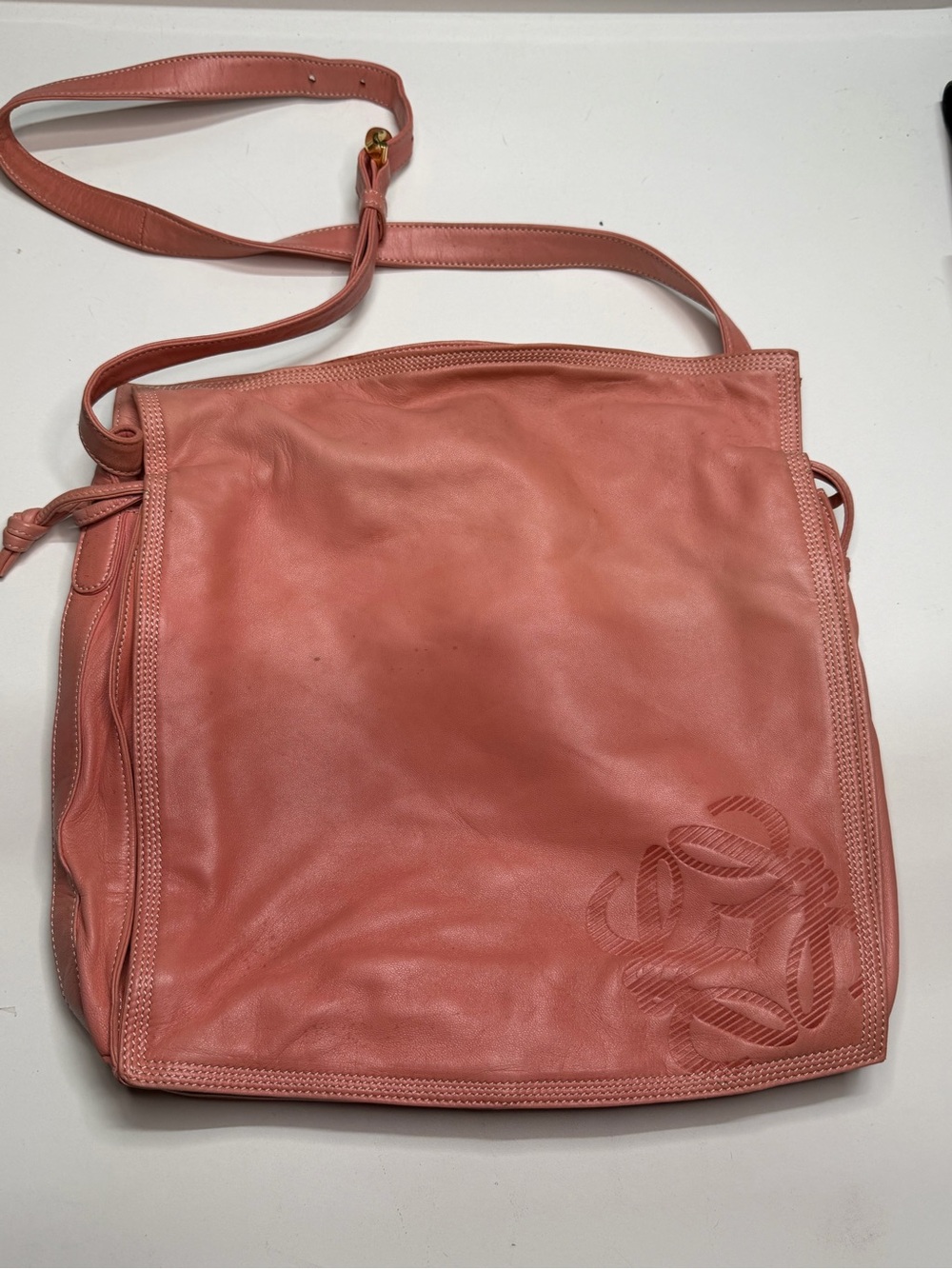 Loewe Coral Pink Leather Shoulder Bag with Anagram Detail